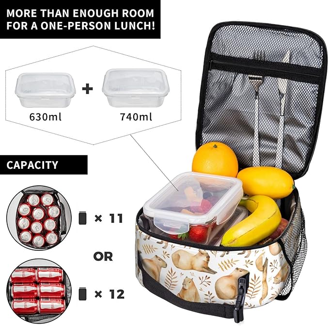 Capybara Lunch Box Reusable Insulated Lunch Bag Thermal Cooler Tote For Boys Girls Teen School Men Women Picnic Travel Hiking