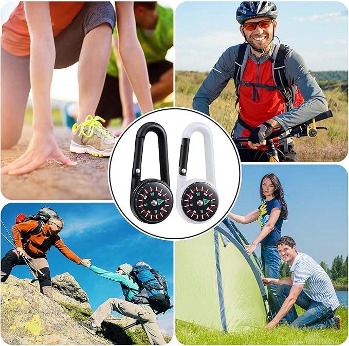 TOODOO 32 Pcs Compass Keychain for Kids Adventure Camping Small Keychain Belt Clips With Holes Compass Metal Buckle Keychain Outdoor Camping Party Favors