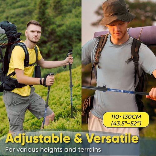TREKOLOGY Hiking Poles with Real Cork Grips, Adjustable for Heights 5'2'' to 6'5'' – Lightweight Trekking Poles, Aircraft-Grade Aluminum, Compact Fold for Hiking & Backpacking (2pc Set) TREKZ Cork SE