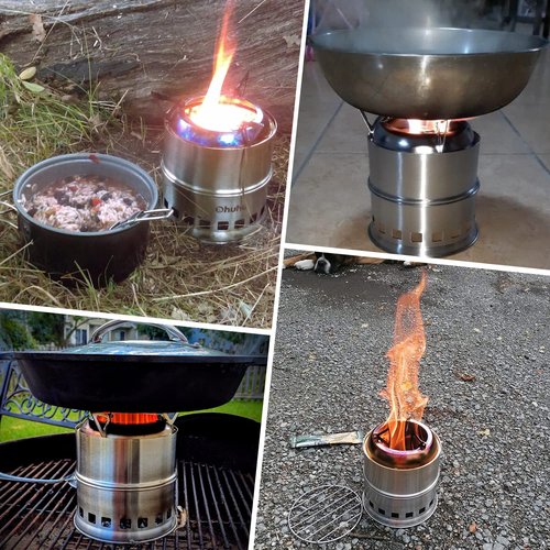 Ohuhu Wood Burning Camp Stoves + 12 Plates Camp Stove Windscreen for Camping Picnic, Backpacking, Cooking
