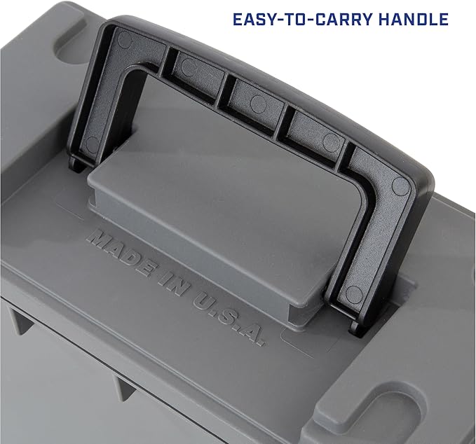 Sheffield 12628 Ammo Storage Box, Stackable .30 Cal Field Boxes, Water and Dust Resistant, Lockable Storage Box with Handle, Secures Hunting Gear, Supplies, and Bullets, Made in USA, Gray, 1-Pack