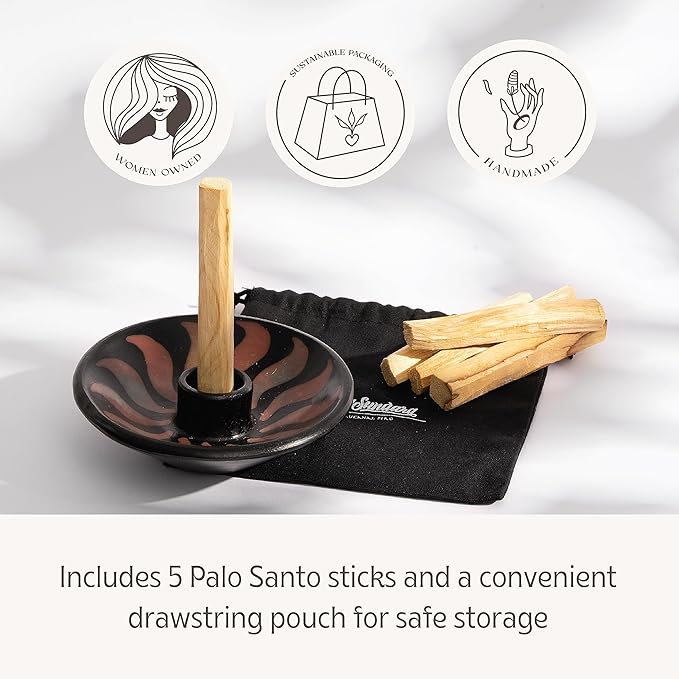 Luna Sundara Authentic Peru Pottery Palo Santo Stick Holder and Incense Holder Includes 5 Palo Santo Sticks Handmade Ceramic Smudge Bowl Sage Holder Palo Santo Holder (Red)