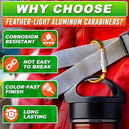 3 Inch Carabiner Clip with Screw Lock - 10 PCs Aluminum Locking Carabiner Clip, Multicolor (Red, Orange, Purple, Blue, White) D Ring for Backpack, Lightweight & Easy to Use, Cool for Camping & Hiking