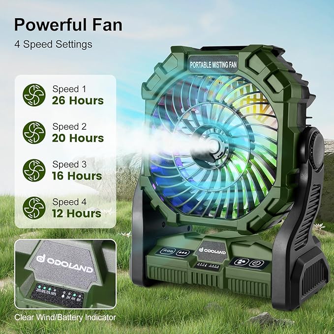 Odoland Bundle - 2 Items Portable LED Camping Lantern ＆ Portable Misting Fan with Light & 250mL Water Tank
