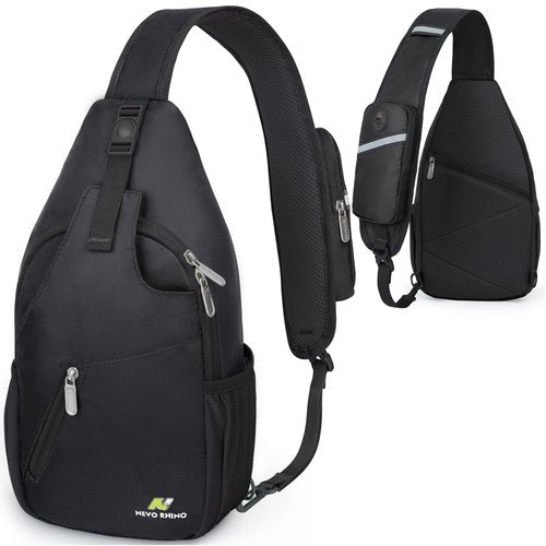 N NEVO RHINO Crossbody Sling Backpack Small Sling Bag, Hiking Daypack Chest Bag Travel Shoulder Bags with Anti-theft Pocket (Black)