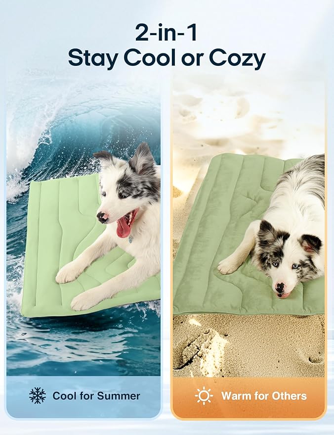ZonLi Dog Cooling Mat, 36" x 23" Medium, Reversible Cooling Pad for Dogs & Cats (Cool & Warm), Durable & Machine Washable, Pet Mat for Crate, Kennel, Bed, Sofa, Sage Green