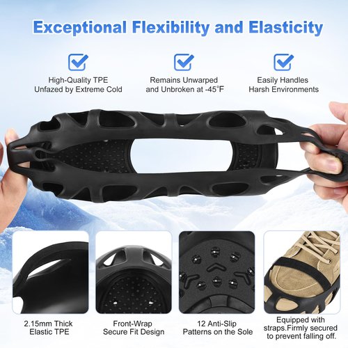 Ice Cleats, Ice Cleats for Shoes and Boots, Crampons for Shoes with 30 Spikes Anti Slip Snow Shoes(Large)