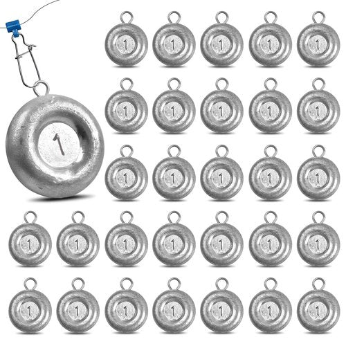 BELEFU 30 Pieces Disc Fishing Weights, 1 Oz Fishing Sinkers, Lead Coin Sinkers Saltwater Tackle for Surf Dragging Trolling Drifting Catfishing