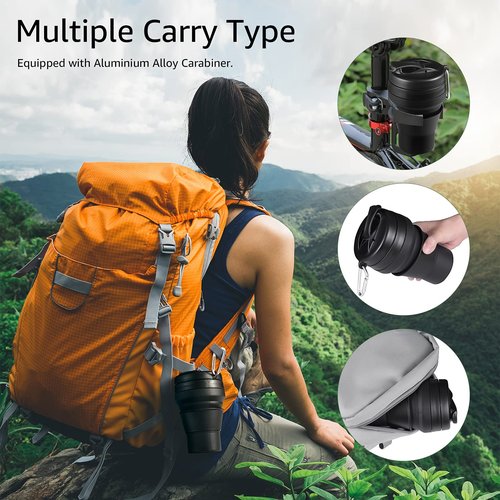 Egoldto Collapsible Coffee Cup, 16 OZ 480ml Silicone Travel Folding Cup, Leak Proof BPA Free Portable Cup, Travel mug with Lids for Camping hiking (16OZ)