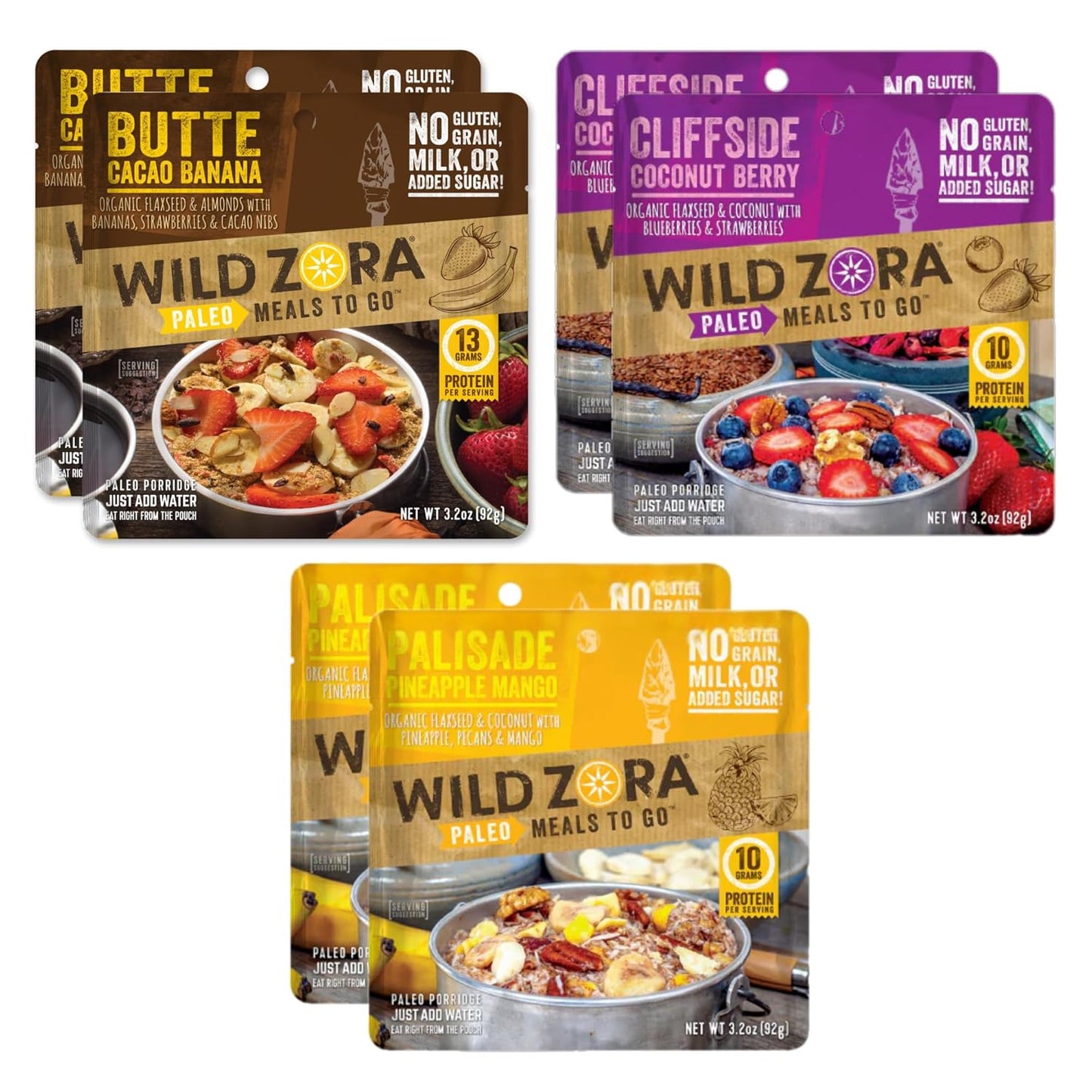 Wild Zora Paleo Freeze Dried Meals for Backpacking & Camping - Healthy Gluten Free & Grain Free Camping Meals/Backpacking Food + No Added Sugar - Great for Travel (AIP 4-pack)