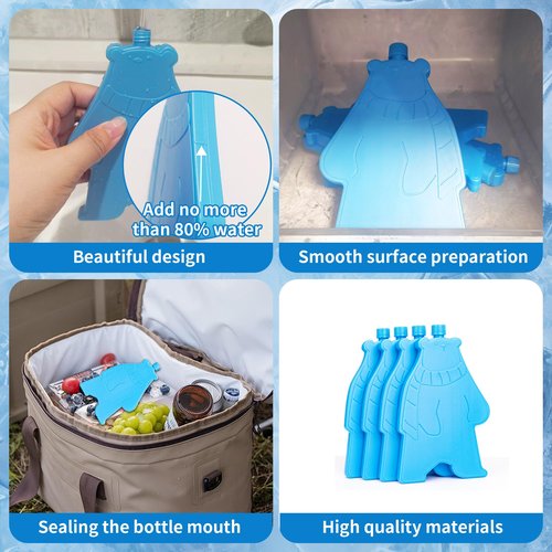 Ice Pack for Lunch Box and Cooler, BPA Free, Reusable and Long Lasting, Slim and Lightweight Design, Set of 4, （Blue） (Polar Bear Style)