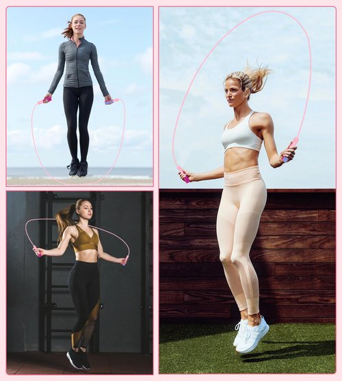 CRHOEIQ Jump Rope for Fitness, Weighted Jumprope for Women Workout, Adjustable Adult Exercise Skipping Rope for Men (Pinks)