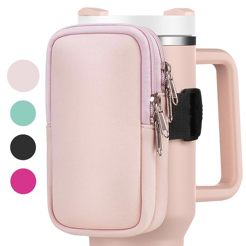 Water Bottle Pouch For Stanley Quencher Adventure 40oz - Stanley Cup Accessories - Tumbler Pouch - Stanley IceFlow 30oz - Gym Tumbler Accessories for Women - Perfect Size for All Phones (LIGHT PINK)