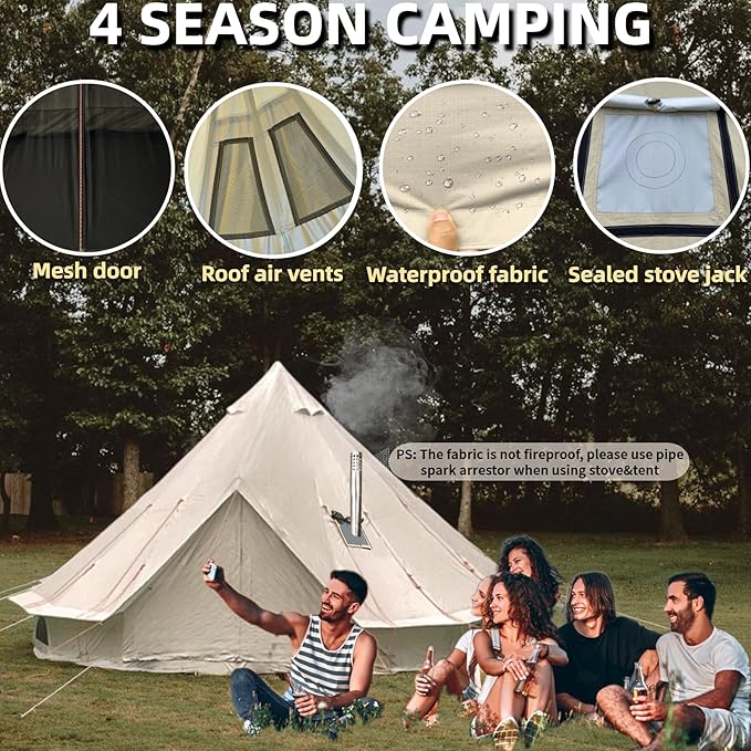DANCHEL OUTDOOR B2 Waterproof Glamping Yurts for All Year Living with Stove Jack for 4/6 Person, Portable 4 Season Bell Tent for Camping Hot Tent 300D Oxford Nylon Glamping Accessories,13ft/16.4ft