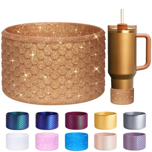 Vmini Mermaid Silicone Boot for Stanley Cup 40/30/20 oz, Made for HydroJug Traveler 32/40 oz & Owala Tumbler 40 oz, Bottom Protector for Stanley Cup Accessories 40oz 30oz, Glitter Copper