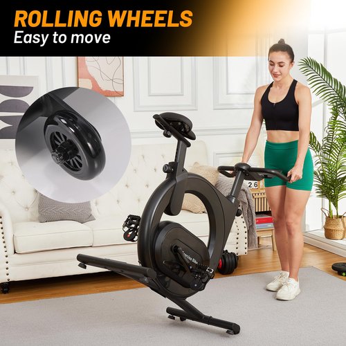GarveeLife Stationary Bikes for Home,Electromagnetic Control Exercise Bike,Indoor Cycling Bike with Shuttle Smart Knob,Magnetic Resistance/Brake Pad, Low Noise with App, Upgraded Version Seat