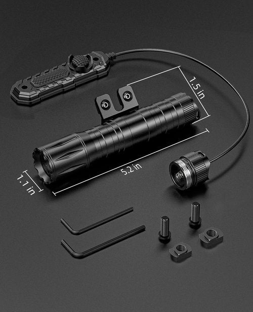 EZshoot 1800 Lumens Tactical Rifle Flashlight with Pressure Switch, Tactical Flashlight for Rifle Compatible with M-Rail, Rifle Flashlight with Strobe Mode for Home Defense, Hunting
