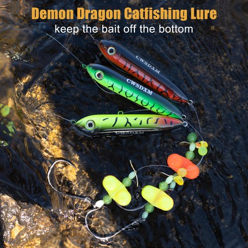 CWSDXM Catfish Float Rig Demon Dragon Style Rattling Line Float Propeller and Circle Hooks 6/0 8/0 for Santee Cooper Rig Catfishing Tackle (6/0 Hook Catfish Rig - 3 PCS)