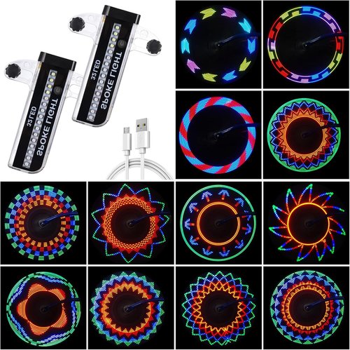 Zacro Bike Wheel Lights, 2 Pack Upgraded Rechargeable LED Tire Glow, 32 Safety - Bright Patterns for Spokes, Ideal for Kids & Adults, Waterproof Rim Accents for Night Cycling
