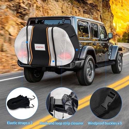 STARTWO Bike Cover for Transport On Rack, Bicycle Cover Outdoor Storage Waterproof for Transport 2 Bikes on Car Rear, with Two Elastic straps and License Plate Window, Visible tail lights