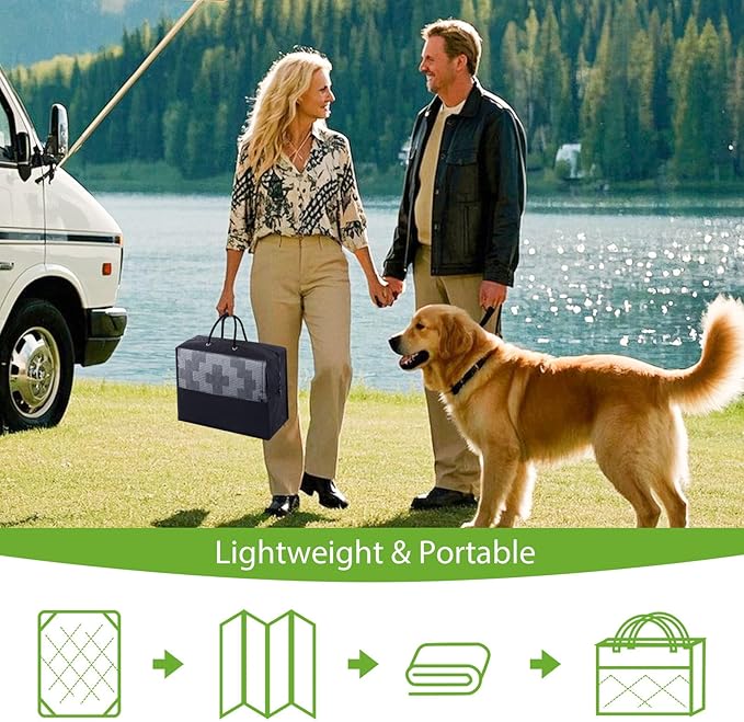 Smiry Waterproof Outdoor Rug 5x8ft, Reversible Plastic Straw Patio Camping Rugs, Outdoor Indoor RV Mat Carpet for Patio, Outside Entry, Backyard, Deck, Bench, Picnic, Camper, Black & Grey