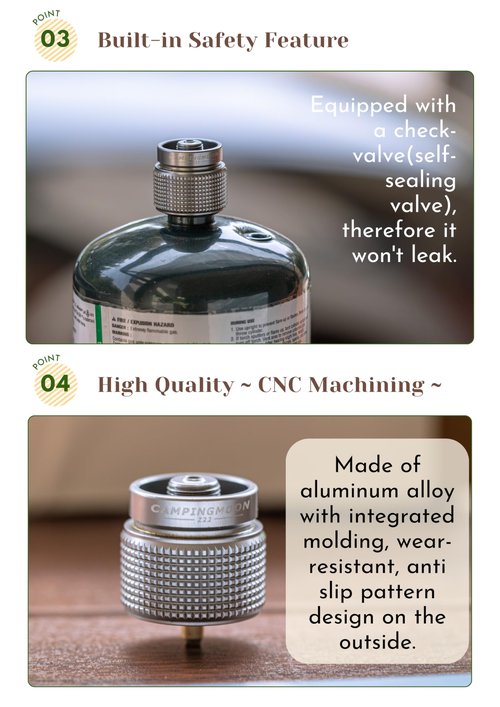 CAMPINGMOON 1lb Propane Tank Adapter Mapp Convert to En417 Lindal Valve for Camping Stove