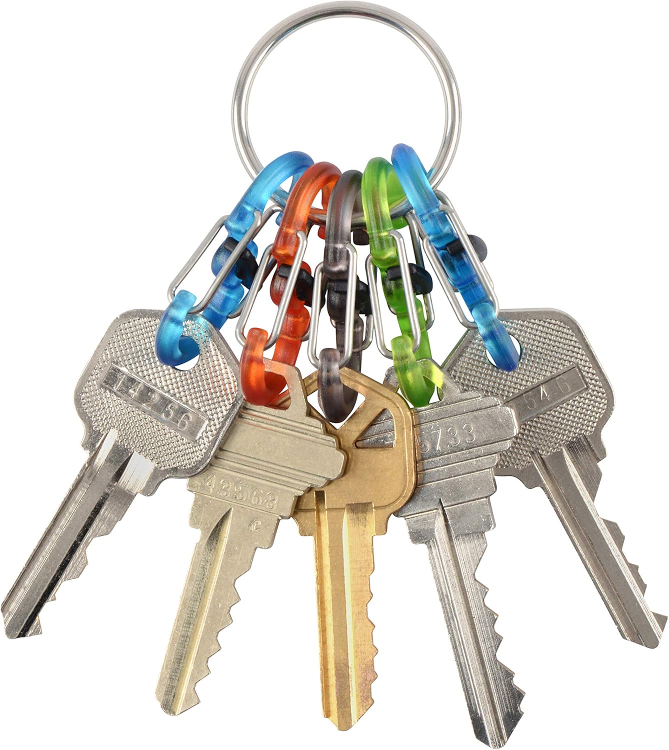 Nite Ize Key Ring Locker, Stainless Steel Keychain Ring with 5 Colorful Locking Plastic S-Biners