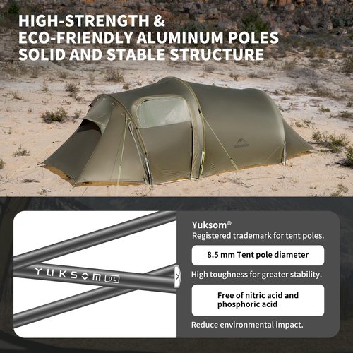 Naturehike Opalus Tunnel Tent with Vestibule, Waterproof 2-3 Person Backpacking Tent, Double Layer Tents for Camping