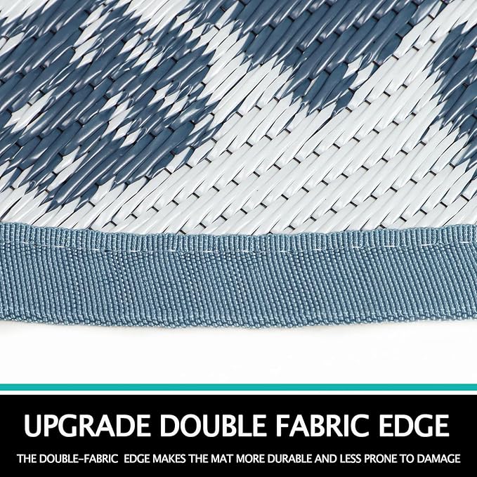 Capslpad 8Ft Round Outdoor Rug for Patios Clearance Reversible Mat Plastic Straw Patio Rugs Lightweight RV Camping Mat Circle Outside Area Rug Carpet for Balcony Deck Trailer Picnic,Blue