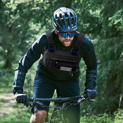 Bearfire Sports Chest Bag For Men, Running Vest Bag with Water Resistant Lightweight Front Chest Pack With Built-In Phone Holder & Extra Storage For Workouts, Cycling, Hiking, L Size