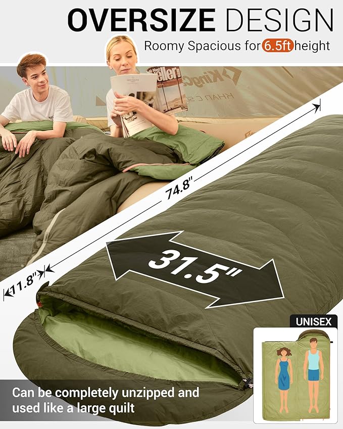 KingCamp Sleeping-Bags Down Sleeping Bag for Adults, Recycled 700 FP Cold Weather 3-4 Season Sleeping Bag