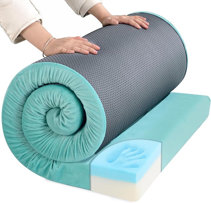 HOMBYS 3 INCH Thick Waterproof Memory Foam Camping Mattress for Outdoor Sleeping, Portable Roll Up Mattress Pad Mat for Travel Truck Bed Tent