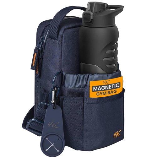 M2C® PREMIUM Magnetic Gym Bag – Gym Pouch with Water Bottle Holder, Cup & Wallet Pocket, Phone Storage, Key Clip, Adjustable Sling Strap – Ideal for Sports, Work & Travel