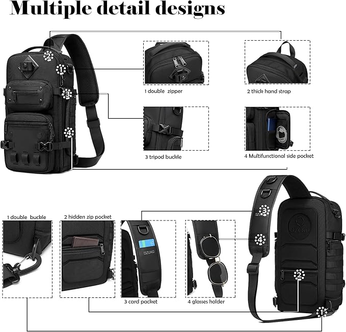 OZUKO Tactical Backpack Chest Sling Bags for Men, Waterproof Crossbody Shoulder Daypack for Outdoor Walking Hiking Trekking (Royal blue)