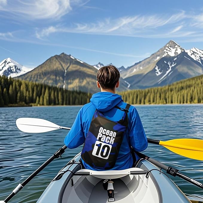 Dry Bag Waterproof for Women Men,10L Rolled Lightweight Dry Storage Bag Backpack with Phone Case for Travel,Swimming,Boating, Kayaking,Camping & Beach,Blue