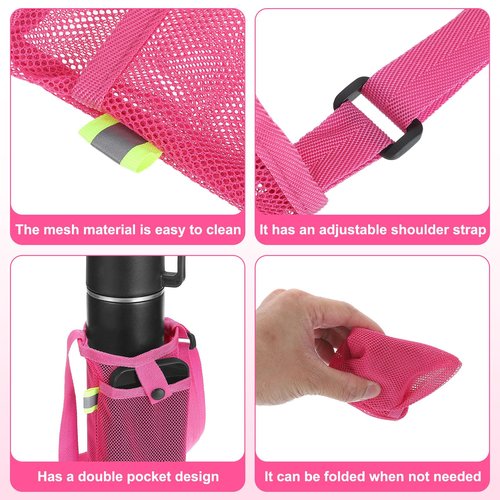 UXCELL Adjustable Shoulder Strap Water Bottle Carrier Bag with Pocket for Sports Hiking Walking Travel, Rose Red