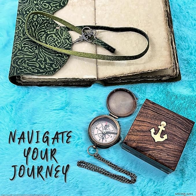 Voyage in Style: Retro Brass Compass Set with Exquisite Wooden Box - Unparalleled Nautical Elegance for Wanderlust Souls - Ideal Gift Selection for Explorers