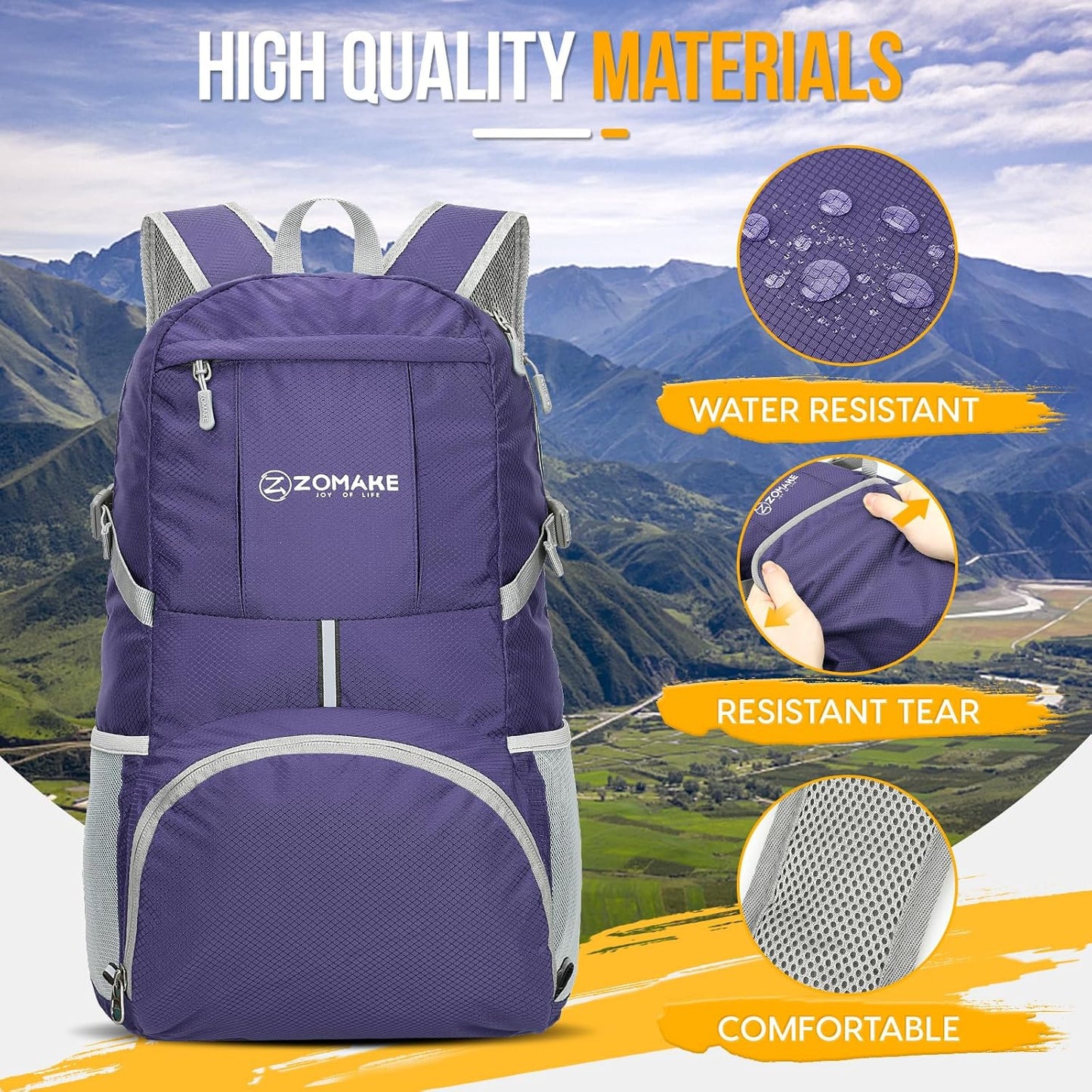 ZOMAKE Lightweight Packable Backpack 35L, Light Foldable Backpacks Water Resistant Collapsible Hiking Bag, Compact Folding Day Pack for Travel Camping(Black)