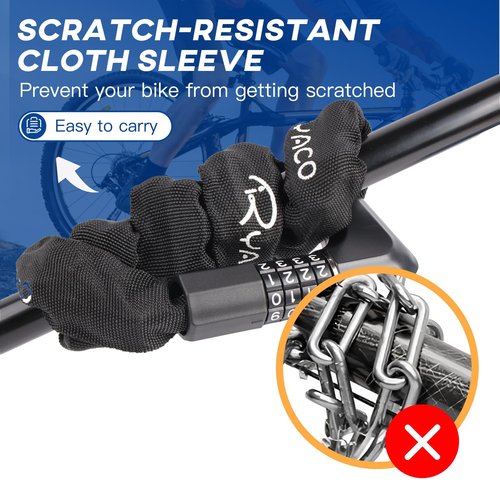 RYACO Bike Chain Lock, Bike Lock with 2 Ways to Unlock,4 Digit Combination Heavy Duty Anti-theft Bicycle Lock with 2 Keys and Carabiner, 3.2Ft High Security Bike Motorcycle Gate Door and Scooter Locks