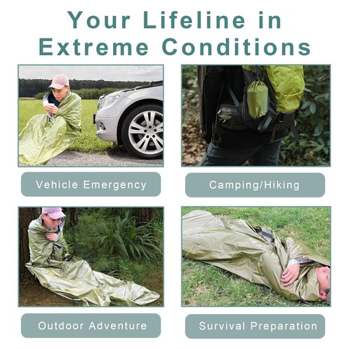Emergency Sleeping Bag Survival Bag 3 Pack | Thermal Waterproof Mylar Bivy Sack for Adults | Portable Emergency Sleeping Bags for Survival, Extreme Cold, Camping, Hiking, and Outdoor Emergency Gear