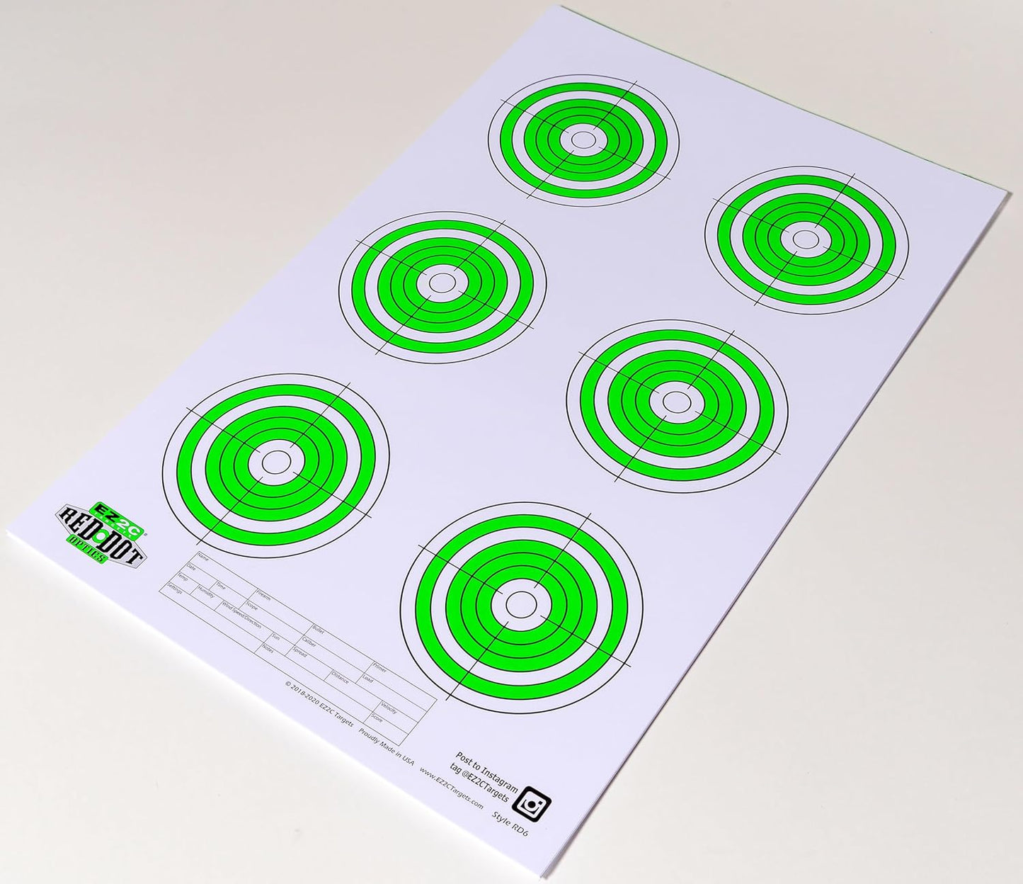 Red Dot Optics Style 6: Six 4' Bullseyes by EZ2C Targets | Paper Targets | High Visibility Firearms and Rifles Target 11" x 17"