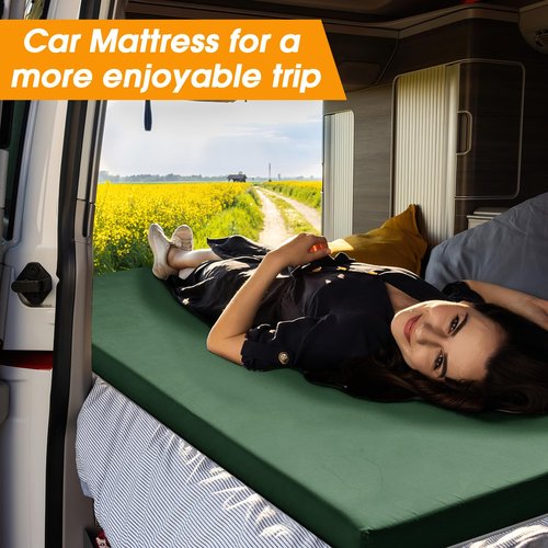CYMULA Camping Cot Mattress 2in Memory Foam Sleeping Pad,Soft Warm Non-Slip Camping Mattress Topper with Retaining for Adults,Portable Roll up Pad for Travel(Green 75"x30")
