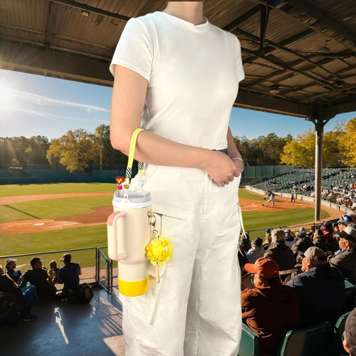 Softball Charms Silicone Straw Cover Cap Lid Set With Strap Carrier For Stanley Cup Accessories 30 40 oz Tumbler,Water Bottle Holder With Strap and Attachments (Yellow)