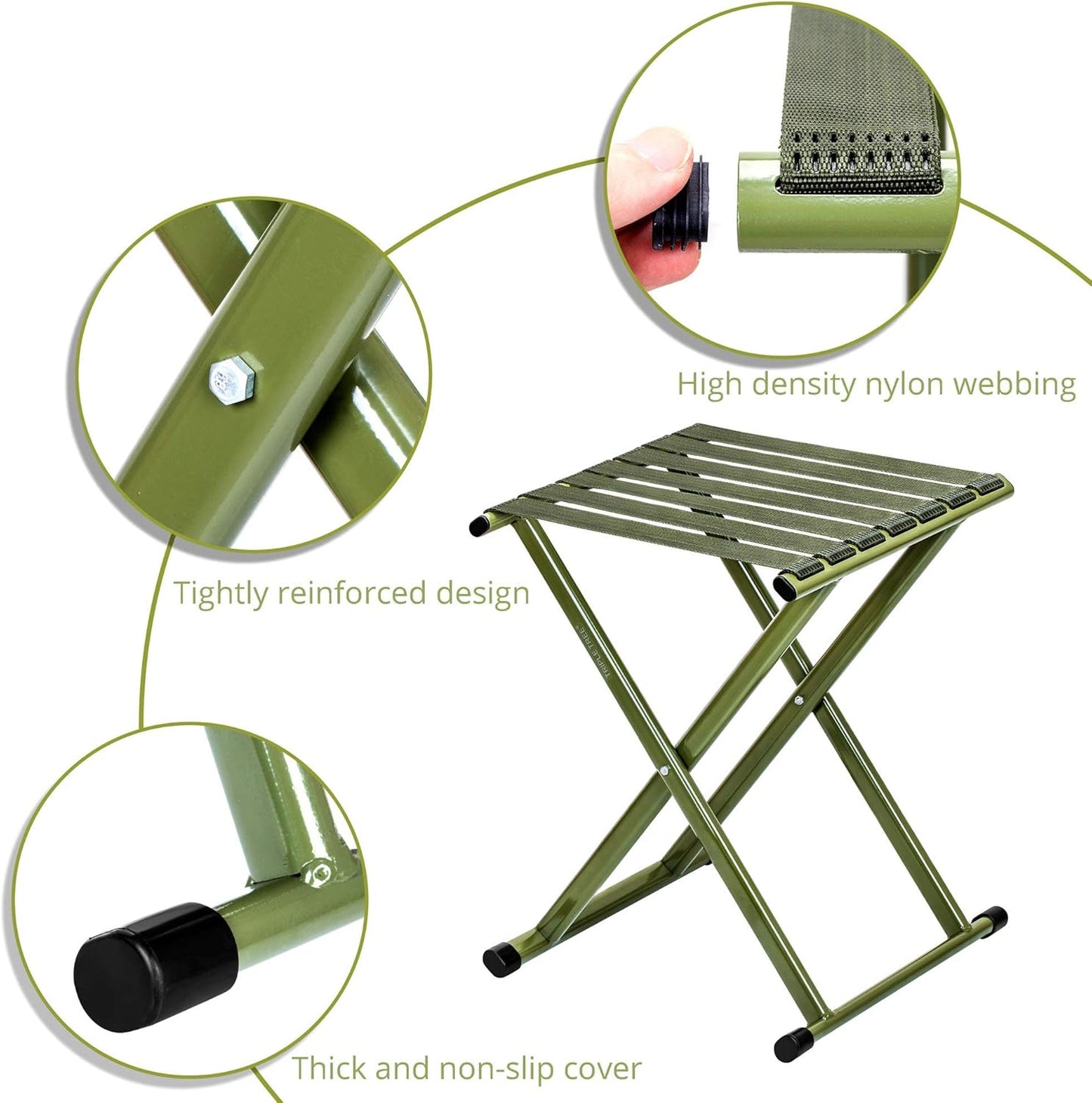 TRIPLE TREE Folding Stool 17.8" Height Heavy Duty Camping Stool Outdoor Portable Chair Hold up to 600 lbs for Walking Hiking Fishing