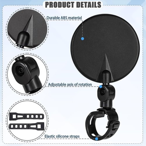 Bike Mirror, Bicycle Cycling Rear View Safe Mirrors, Adjustable Rotatable Handlebars Mounted Plastic Convex Mirror for Mountain Road Bikes