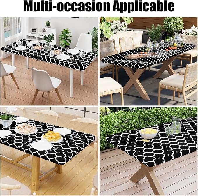 Smiry Rectangle Picnic Table Cover, Waterproof Elastic Fitted Camping Tablecloths for 4 Foot Tables, Wipeable Flannel Backed Vinyl Tablecloth Protector for Indoor, Outdoor (Black, 30x48 Inches)