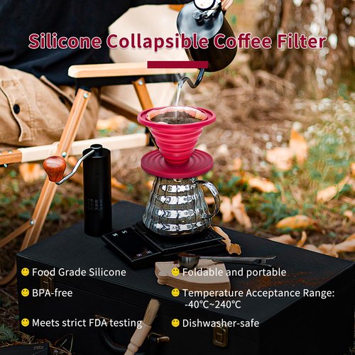 2 Pcs Collapsible Pour Over Coffee Dripper,Reusable Silicone Coffee Filter Holder,Food Grade Silicone,Suitable For Camping,Picnic,Party,Traveling,Office(Blue + Red)