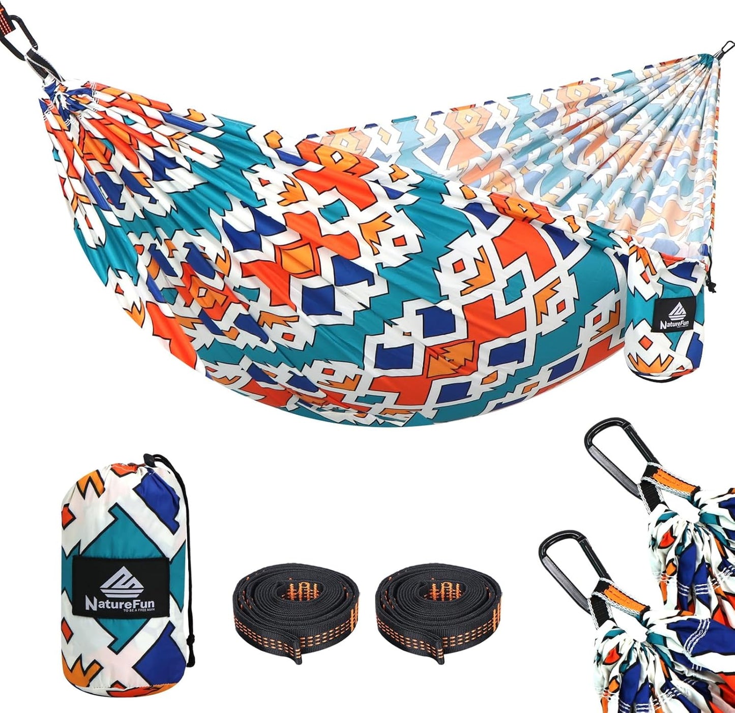 NATUREFUN Ultra-Light Travel Camping Hammock | 300kg Load Capacity,Breathable,Quick-Drying | 2 x Premium Carabiners,2 x Nylon Slings Included | Outdoor Indoor Garden