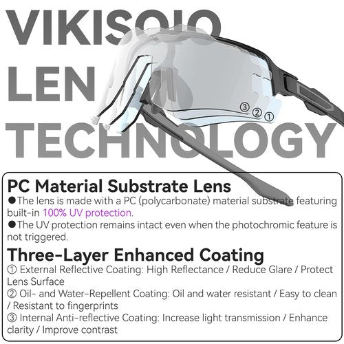 VIKISOIO Photochromic Cycling Glasses Sports Sunglasses for Men Women, UV Protection, Mountain Bike MTB Bicycle Riding (White Frame - Red Len)