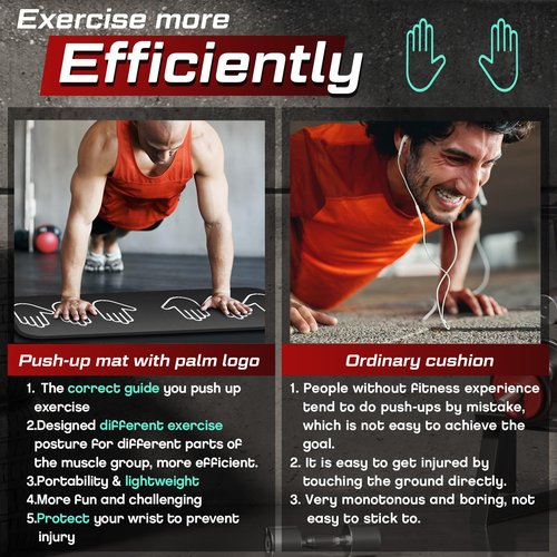 15 mm Fitness Workout Push up Rollers Sit up Training Exercise Mat with Hand Placement Marks to Train Muscle Groups 31.5 x 13.8 Inch Non Slip Portable Pad Home Workout Equipment, Gift for Men